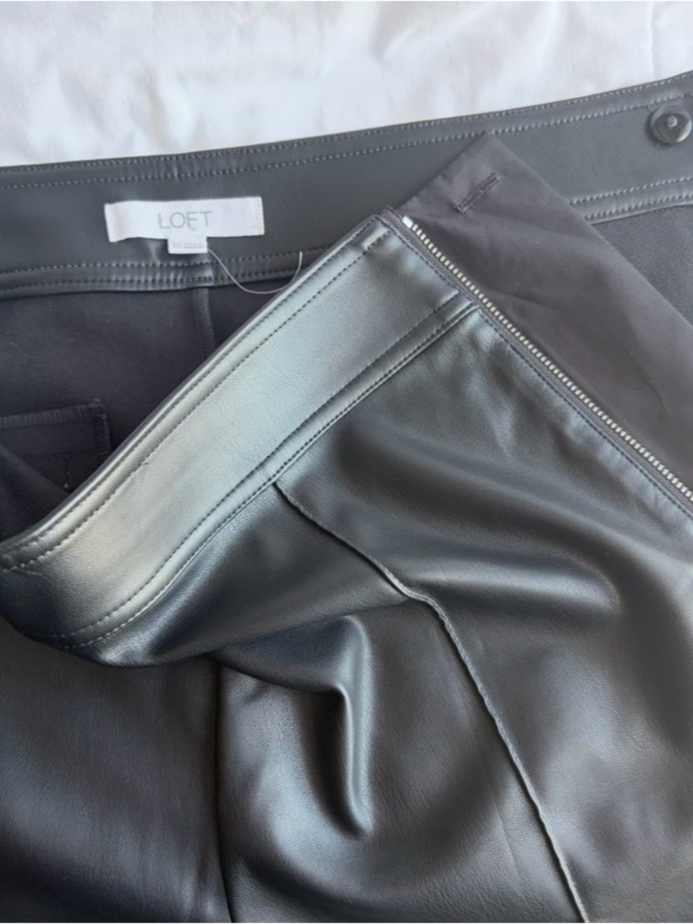 LOFT Size 10 Black Faux Leather Look.
Long Bootcut Flare Pants. Side Zipper. - Picture 8 of 15